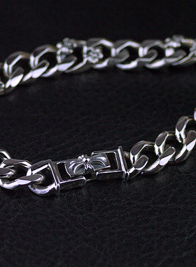 进口男士925纯银锚花花纹古巴链