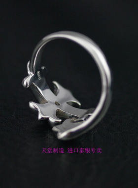 925纯银泰国开口黑钻十字架戒指