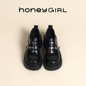 honeyGIRL英伦女单鞋2024新款复古百搭黑色乐福鞋小皮鞋厚底增高