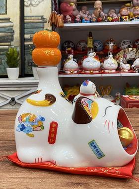 招财猫陶瓷摆件大号乔迁开业礼品