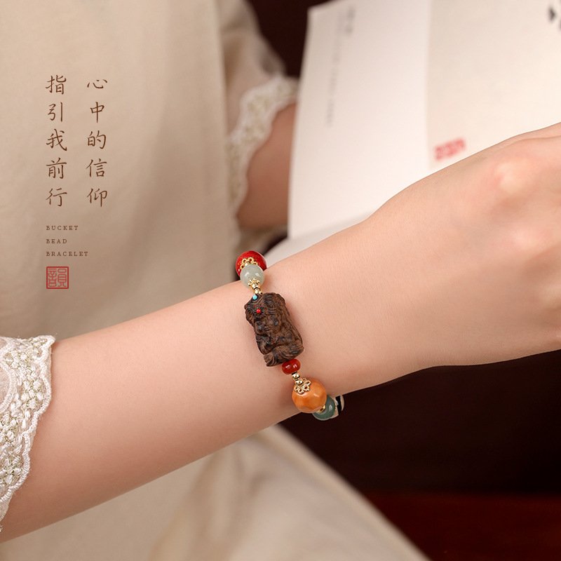 进口民族风多宝水晶复古手串藏式扎基拉姆黑柿木新中式国风手串女 - 图2