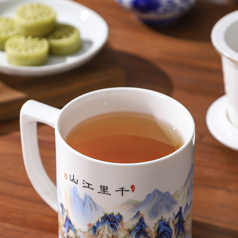 中式带盖陶瓷杯办公室泡茶杯带过滤网茶水分离杯茶隔杯个人杯定制 - 图1