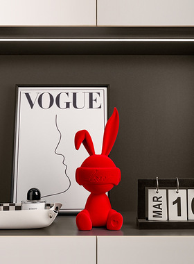 轻奢植绒坐姿兔子摆件玄关电视柜酒柜办公室高档家居装饰乔迁礼品