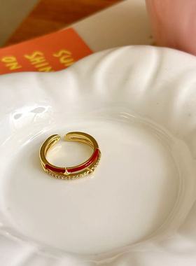 安可拉红星星双层叠戴开口戒指