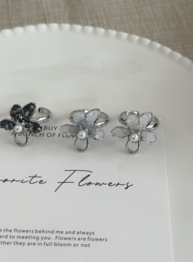 清冷感渐变色水晶碎石花朵戒指女春夏时尚清新甜美百搭可调节指环