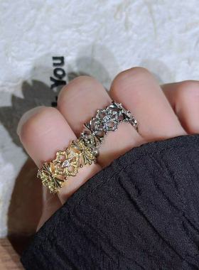 镂空雕花十字架克罗伈微镶锆石食指戒古典复古镀金指环戒指指环