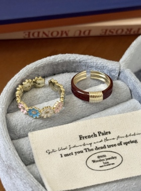 珐琅彩绘花朵戒指女小众个性设计高级感甜美可爱百搭可调节食指戒