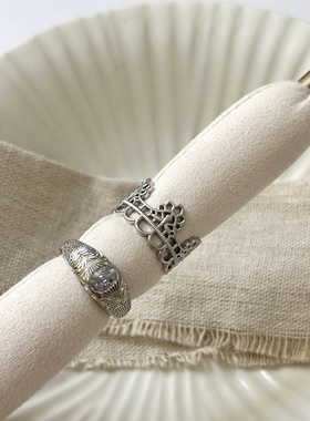 银色镂空皇冠蕾丝镶锆戒指女小众轻奢时尚精致百搭食指戒配饰指环