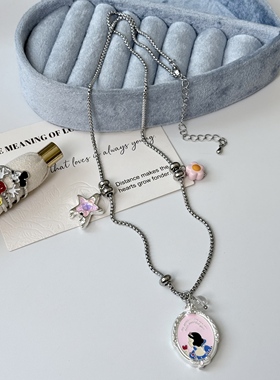 童趣卡通彩色滴釉可爱米奇老鼠戒指白雪公主吊坠星星项链锁骨链