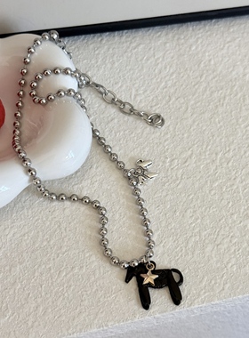 甜美可爱彩色滴釉卡通小马驹吊坠项链女小众甜酷百搭锁骨链颈链