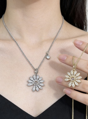 精致微镶锆石小雏菊耳钉项链明星同款轻奢高级时髦潮流锁骨链耳饰