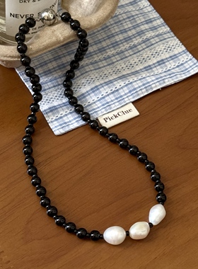 天然淡水珍珠黑色串珠磁吸扣项链女小众高级感百搭锁骨链颈链配饰