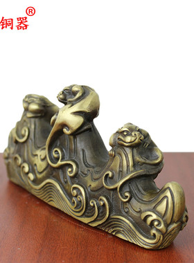 黄铜貔貅毛笔架书房摆件工艺品
