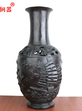 黄铜花瓶年年有余工艺品八骏马