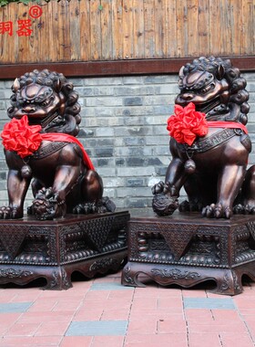 一对宫门狮黄铜工艺品