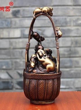 宇卓铜器纯铜鼠篮黄铜鼠篮多只鼠家居装饰复古工艺品桌面摆件
