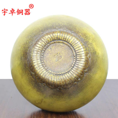 宇卓铜器铜莲花钵 纯铜钵黄铜钵圆底平口香炉工艺品桌面摆件钵炉 - 图1