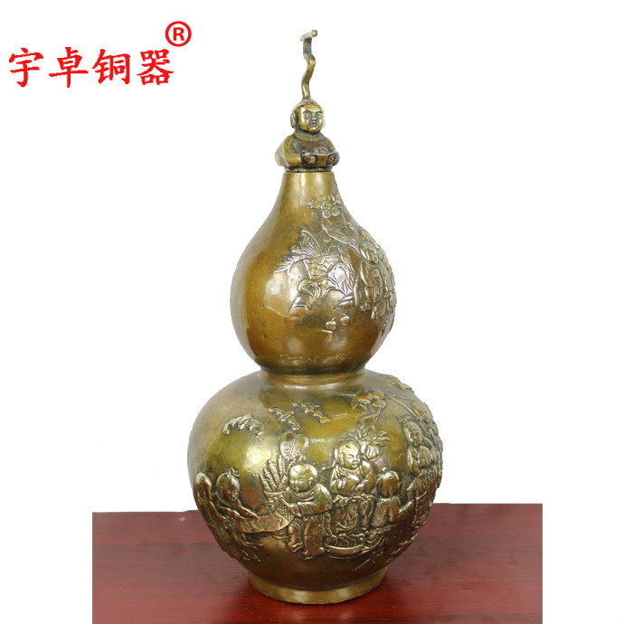 宇卓铜器 纯铜葫芦 黄铜葫芦 百子图童子葫芦金玉满堂工艺品摆件 - 图0