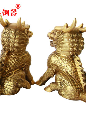 双角工艺品麒麟黄铜摆件