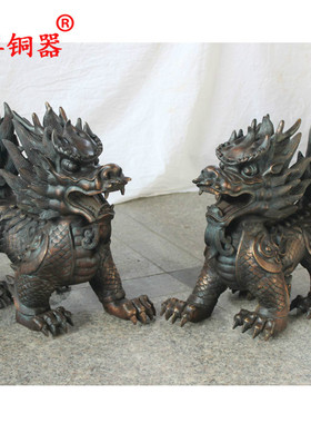 宇卓铜器麒麟黄铜摆件工艺品