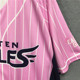 Japanese baseball team's contrasting letter cardigan Hiphop baseball clothes T short -sleeved female retro striped pink jersey tide