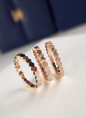 宋慧乔小众设计轻奢蜂窝蜂巢戒指冷淡风ins网红镀18k玫瑰金带