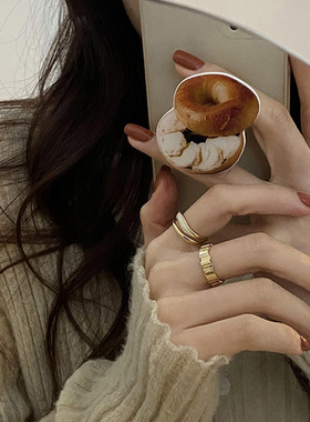 韩国东大门白贝母双层戒指小众设计食指戒2022年新款潮时尚个性