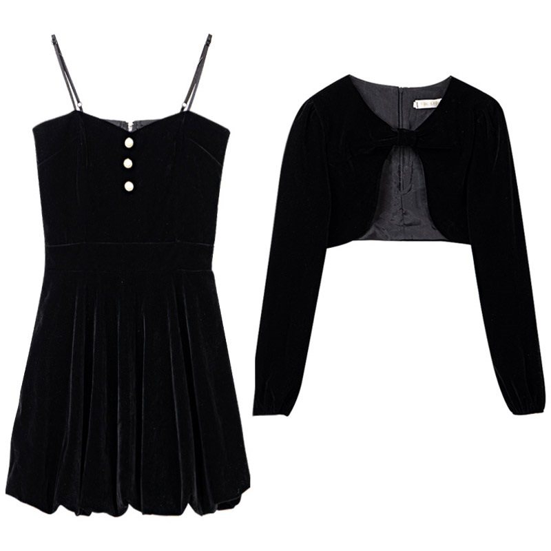 大码女装秋冬新款纯欲复古黑色丝绒收腰连衣裙胖mm辣妹显瘦小黑裙,淘宝优惠券,粉丝福利购,淘宝优惠卷