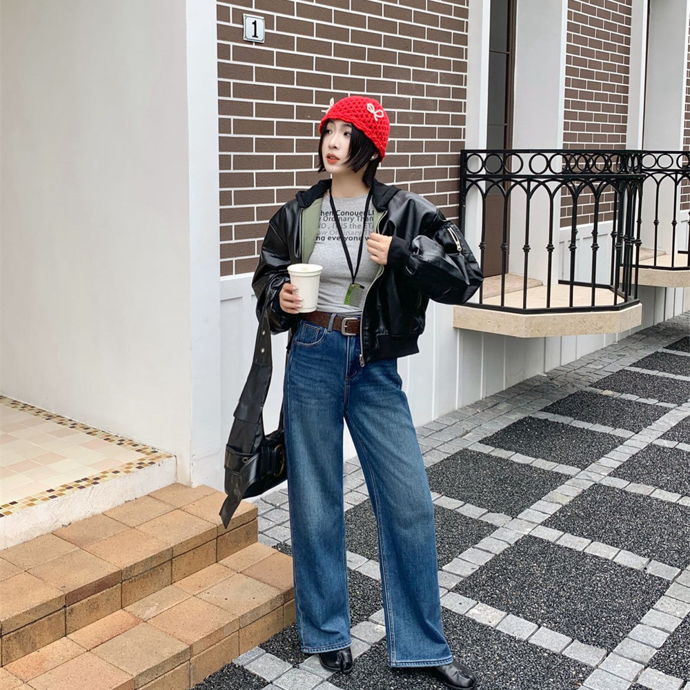 十米菲86320新品2025冬款简洁时尚宽松拖地窄版植绒牛仔阔腿裤,淘宝优惠券,粉丝福利购,淘宝优惠卷