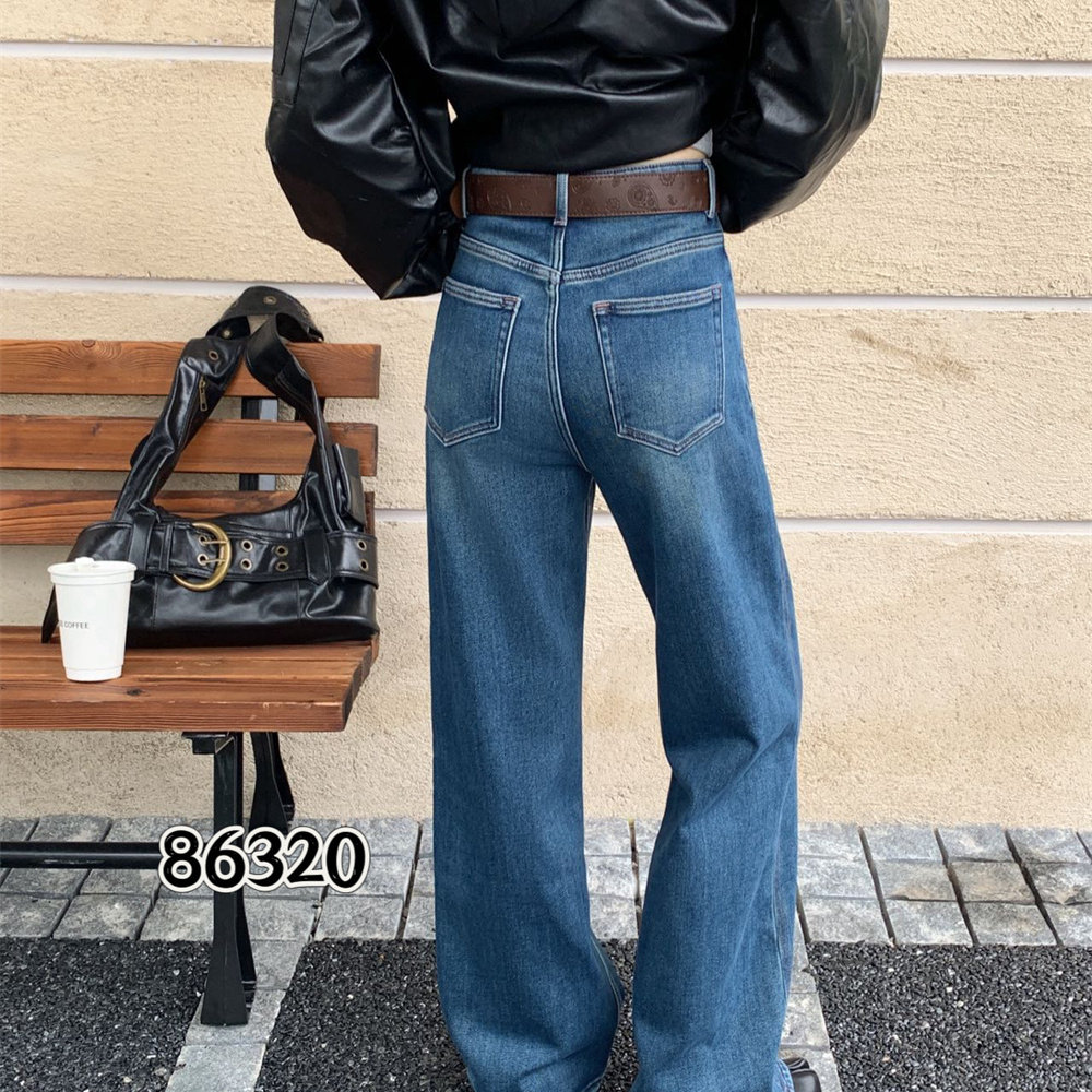 十米菲86320新品2025冬款简洁时尚宽松拖地窄版植绒牛仔阔腿裤,淘宝优惠券,粉丝福利购,淘宝优惠卷