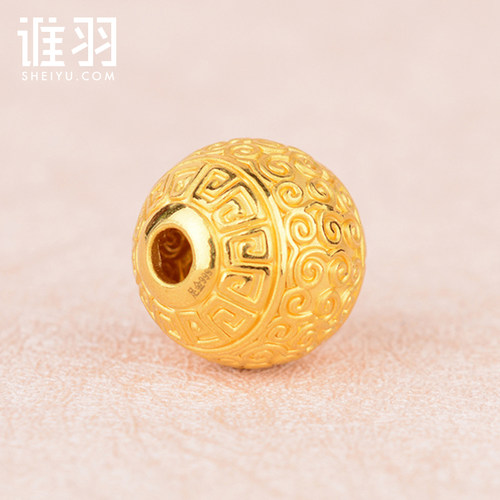 谁羽珠宝 3D硬金足金999黄金雕花转运珠 纯金祥云珠散珠圆回纹珠 - 图2