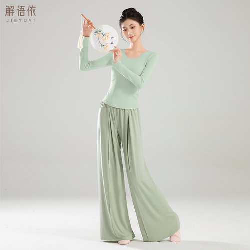 广场舞上衣女圆领蝴蝶现代舞套装舞蹈服长袖练功服成人跳舞服装夏 - 图3