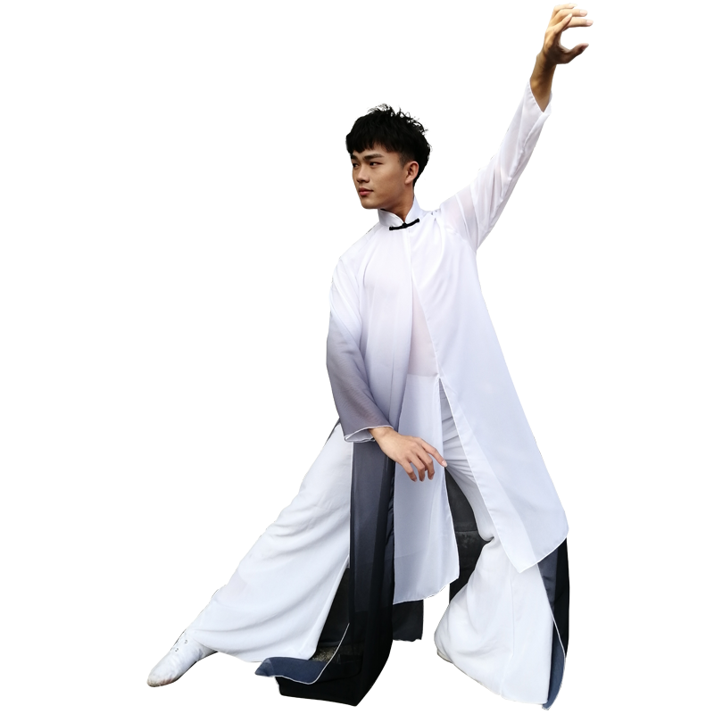 21新款古典舞演出服飘逸男生舞蹈服装再别康桥书生水墨色中国风 秒杀网