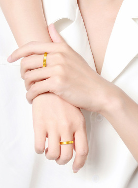 越南沙金光面米字钻纹戒指情侣结婚对戒金店同款送女友高级感尾戒