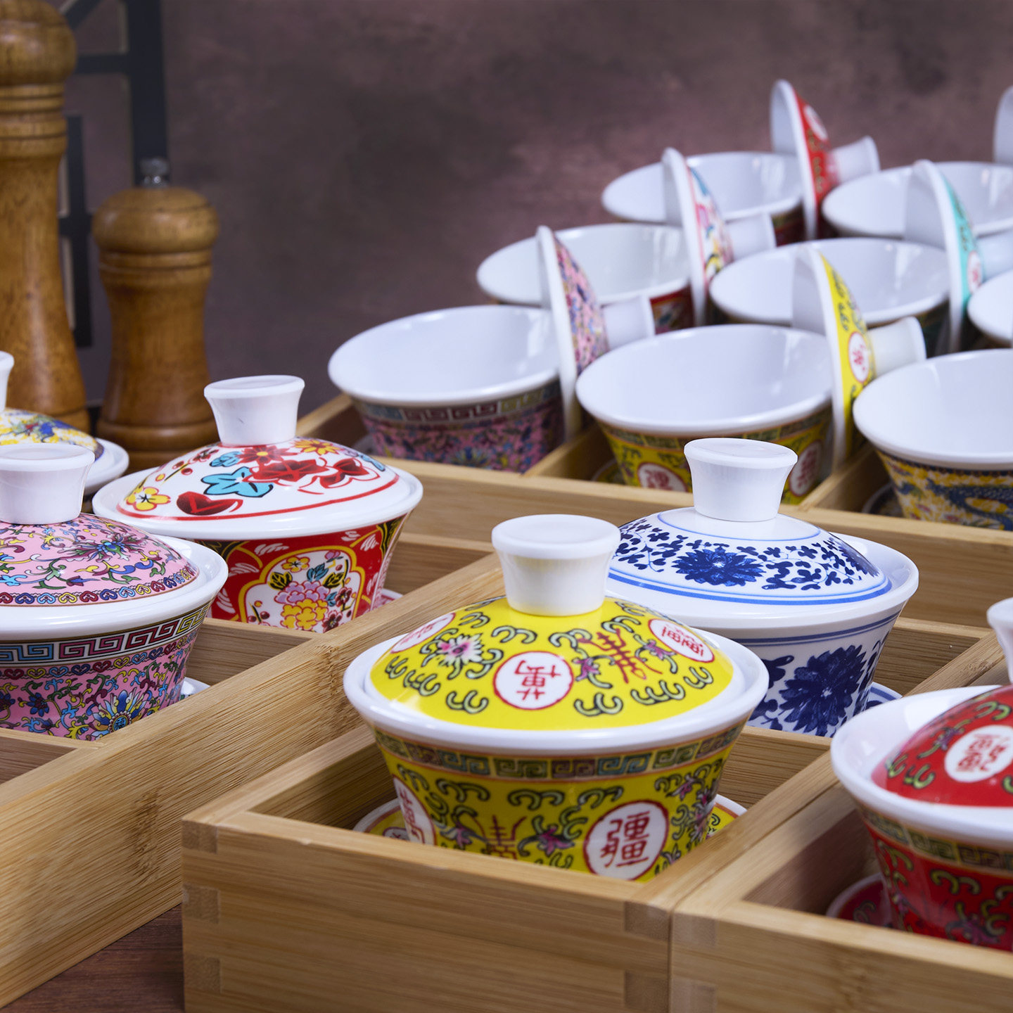 九宫格商用特色网红创意密胺茶盖碗茶盅盅火锅烤肉店专用分格拼盘