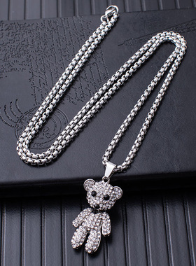 可爱小熊网红蹦迪嘻哈吊坠个性毛衣链时尚项链2023新款小熊项链