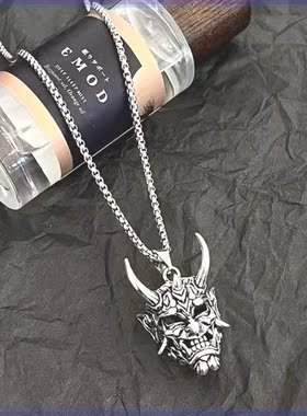 金角般若钛钢项链男鬼怪面具吊坠嘻哈痞帅炫酷个性挂件毛衣配饰潮