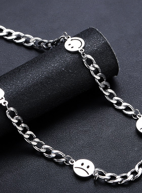 钛钢项链男笑脸拼接个性设计嘻哈高级感百搭新款配饰女潮简约饰品