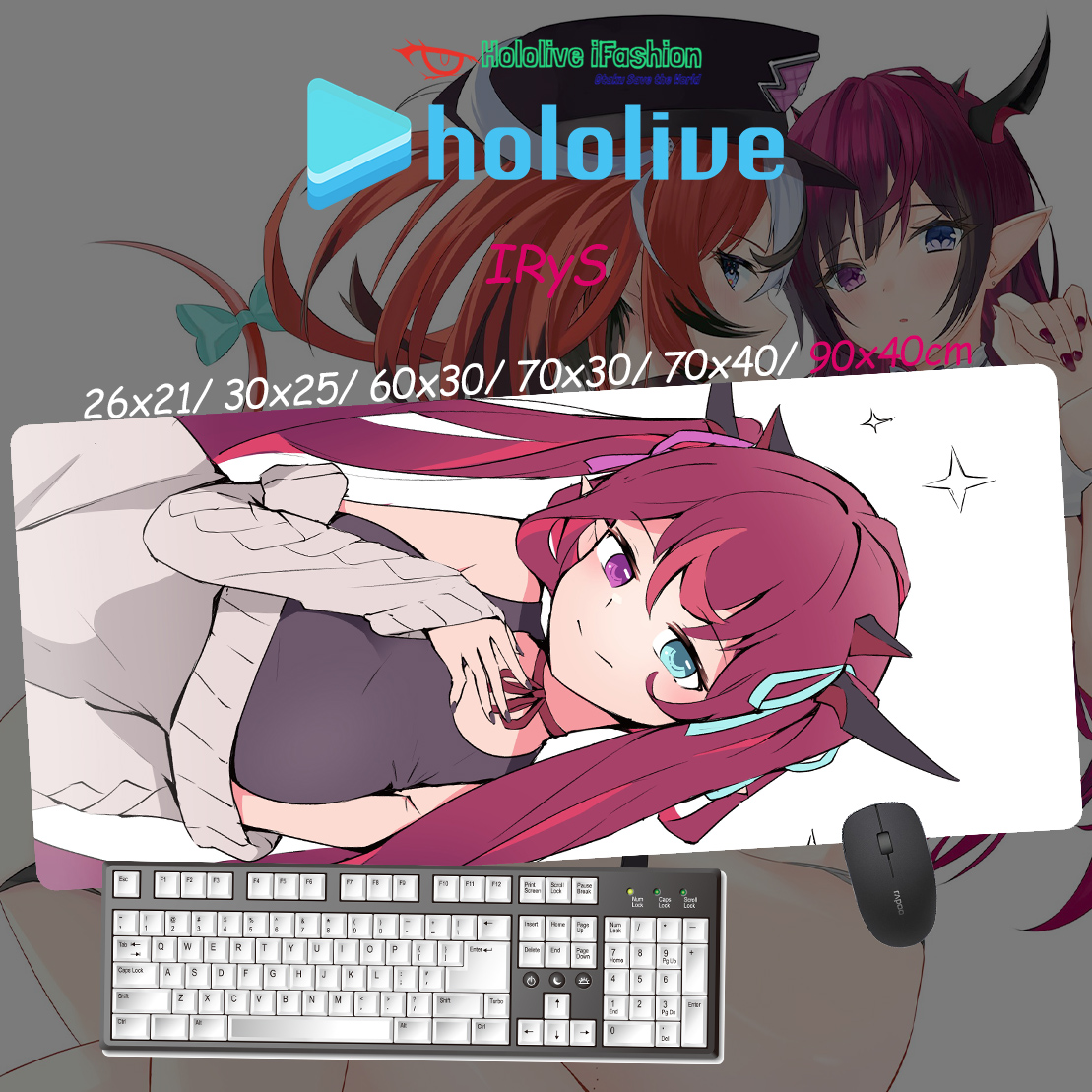 Hololive EN IRyS Vtuber超大锁边加厚防滑游戏键盘鼠标垫定制 - 图2