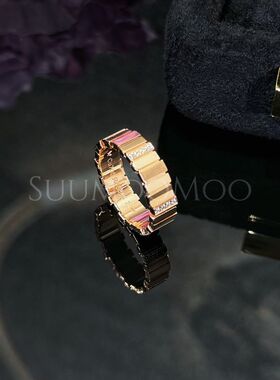 铜合金合成锆石戒指 法式时尚高级感风琴阶梯戒指