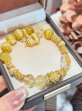 铜合金手链 【钱多多】国风时尚财源滚滚虎眼金色盘缠手链