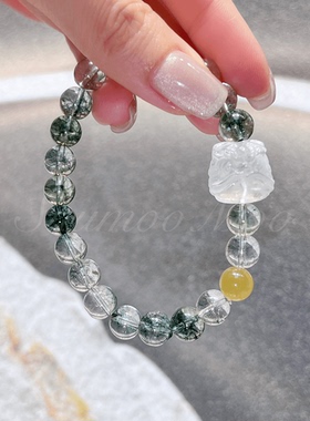 铜合金手链 【绿飘】时尚绿珠手链醒狮头绿色透明珠珠手串