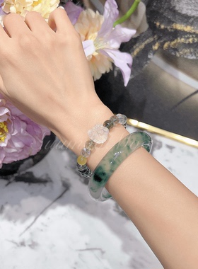 铜合金手镯 【绿飘】时尚绿色半透手镯气质美人镯