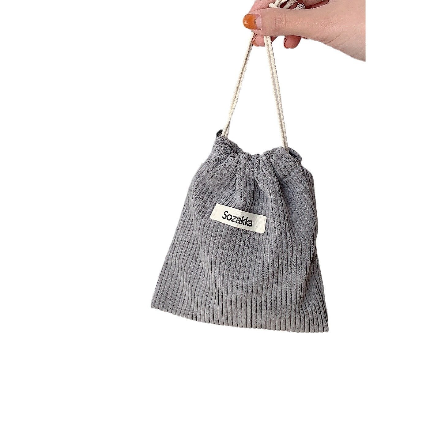 新款小清新纯色灯芯绒织唛收纳袋抽绳束口化妆包女便携随身大容量,淘宝优惠券,粉丝福利购,淘宝优惠卷