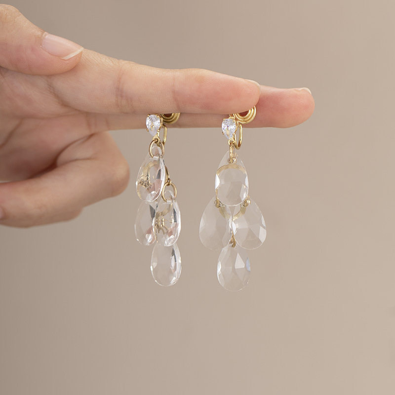 精致透明水滴流苏长款耳针轻奢日韩爆闪晚礼服配饰蚊香盘耳夹,淘宝优惠券,粉丝福利购,淘宝优惠卷