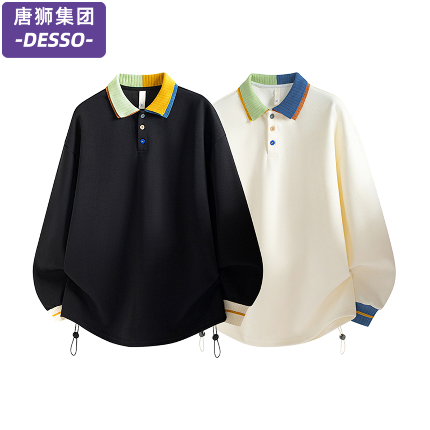 唐狮集团DESSO美式复古撞色拼接长袖T恤男春秋款潮牌宽松卫衣男女 - 图3