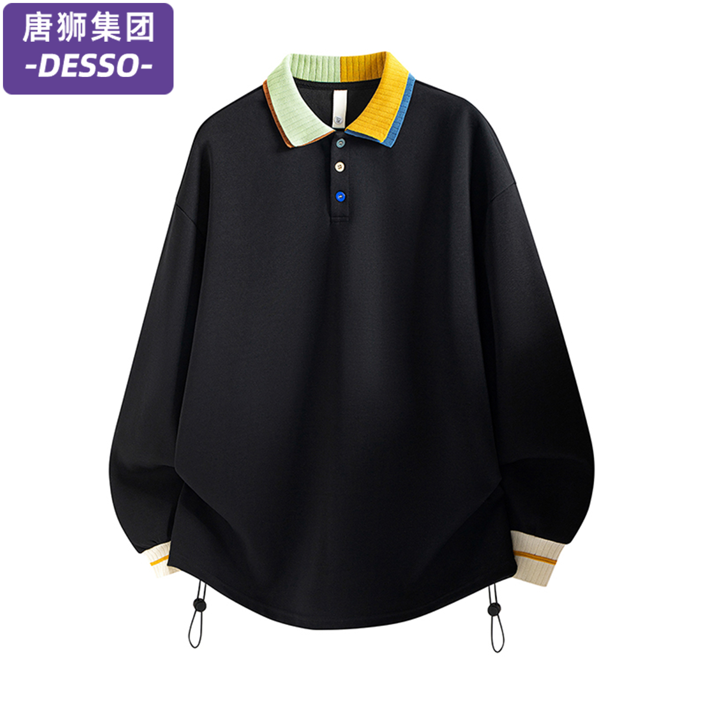 唐狮集团DESSO美式复古撞色拼接长袖T恤男春秋款潮牌宽松卫衣男女 - 图0