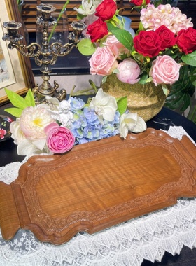 西洋古董 全实木手工雕刻双耳托盘 现货