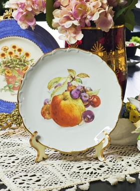 西洋古董德瓷 schumann舒曼 手绘水果鎏金硬瓷咖啡杯碟盘  现货