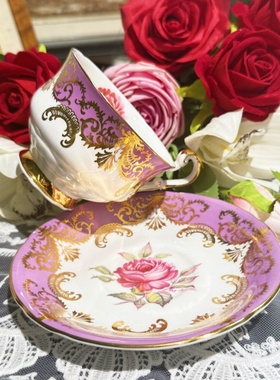 西洋古董 Paragon 多彩釉手绘签名玫瑰antique rose咖啡杯 现货